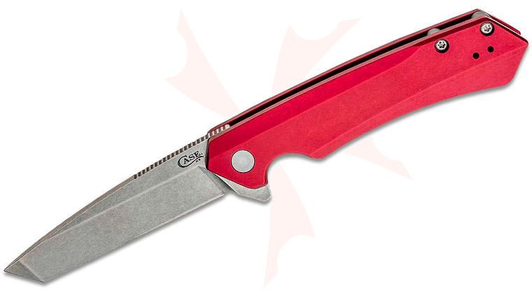Case Kinzua Flipper Knife 3.4 inch CPM-S35VN Satin Tanto Blade, Red Anodized Aluminum Handles