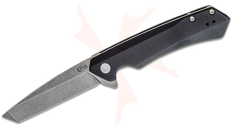 Case Kinzua Flipper Knife 3.4 inch CPM-S35VN Stonewashed Tanto Blade, Black Anodized Aluminum Handles