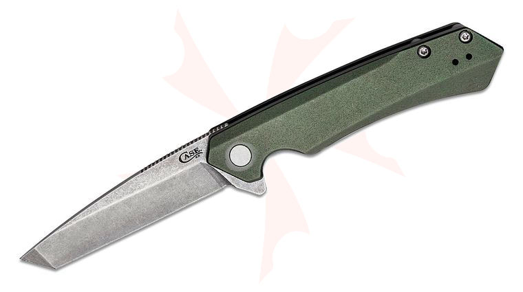 Case Kinzua Flipper Knife 3.4 inch CPM-S35VN Stonewashed Tanto Blade, OD Green Anodized Aluminum Handles