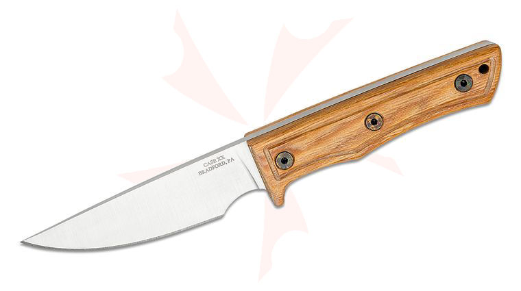 Case Hardwood Composite Hunter Fixed Blade Knife 4.41 inch 420HC Satin Drop Point, Natural Smooth Hardwood, Leather Sheath (FB1045 420HC SS)