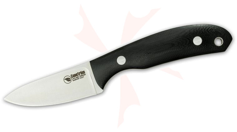 Casstrom Sweden Safari Mini Hunter Fixed Blade Knife 2.5 inch 14C28N Drop Point Blade, Black G10 Handles, Leather Sheath