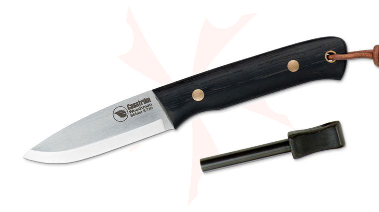 Casstrom Sweden Woodsman K720 Fixed 3.5 inch O2 Scandi Ground Blade, Bog Oak Wood Handles, Leather Sheath with Fire Steel