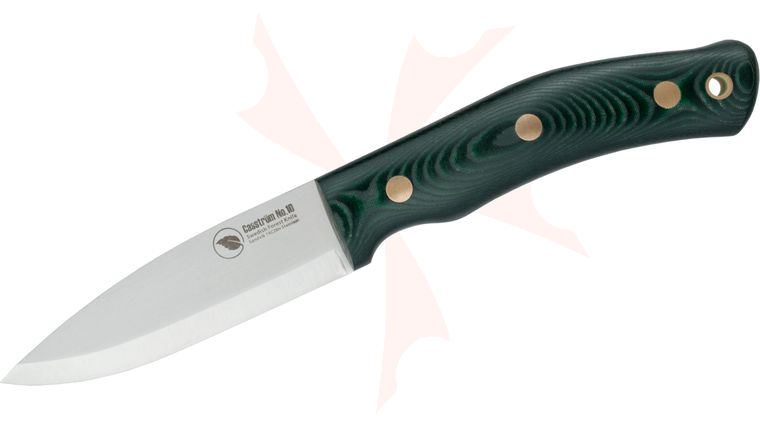 Casstrom Sweden No.10 SFK Fixed 3.875 inch O2 Scandi Ground Blade, Green Canvas Micarta Handles, Leather Sheath