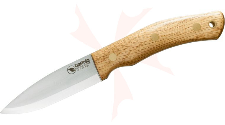 Casstrom Sweden No.10 SFK Fixed 3.875 inch O2 Scandi Ground Blade, Oak Wood Handles, Leather Sheath