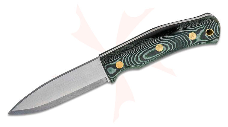 Casstrom Sweden No. 10 SFK Fixed Blade Knife 4 inch O2 Scandi Ground Drop Point, Green Micarta Handles, Black Leather Sheath with Fire Steel