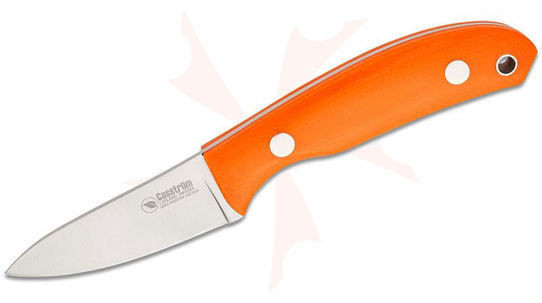 Casstrom Sweden Safari Mini Hunter Fixed Blade Knife 2.5 inch 14C28N Drop Point Blade, Orange G10 Handles, Leather Sheath