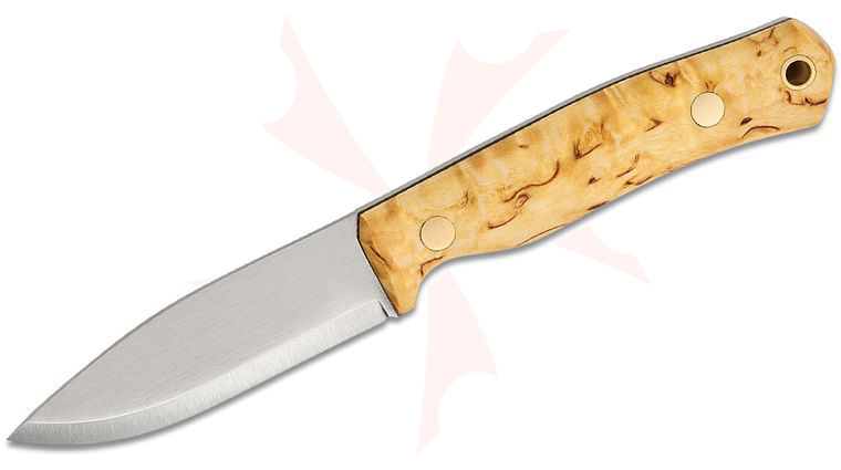 Casstrom Sweden No. 8 SFK Fixed Blade Knife 3.25 inch 14C28N Scandi Ground Blade, Curly Birch Wood Handles, Leather Sheath