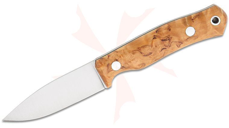 Casstrom Sweden No. 8 SFK Fixed Blade Knife 3.25 inch 14C28N Satin Drop Point Blade, Curly Birch Wood Handles, Leather Sheath