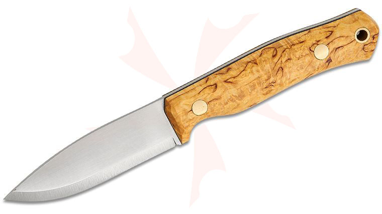 Casstrom Sweden No. 8 SFK Fixed Blade Knife 3.25 inch 14C28N Scandi Ground Blade, Curly Birch Wood Handles, Leather Sheath with Fire Steel