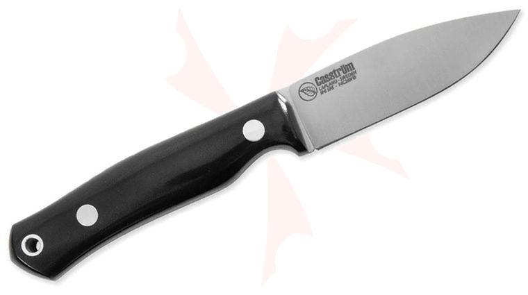 Casstrom Sweden No. 8 SFK Fixed Blade Knife 3.25 inch 14C28N Satin Drop Point Blade, Black Composite Handles, Leather Sheath