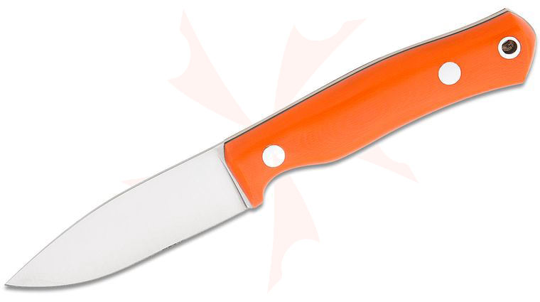 Casstrom Sweden No. 8 SFK Fixed Blade Knife 3.25 inch 14C28N Satin Drop Point Blade, Orange Composite Handles, Leather Sheath