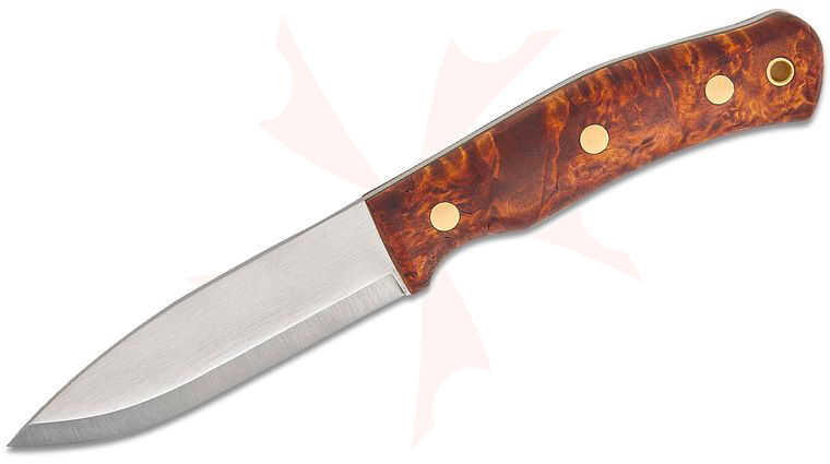 Casstrom Sweden No. 10 Jarv Fixed Blade Knife 4 inch 15N20 Scandi Ground Blade, Stained Curly Birch Wood Handles, Leather Sheath