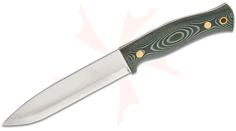 Casstrom Sweden No. 14 SFK Fixed Blade Knife 5.51 inch A8 Mod Scandi Ground Drop Point, Green Micarta Handles, Leather Sheath
