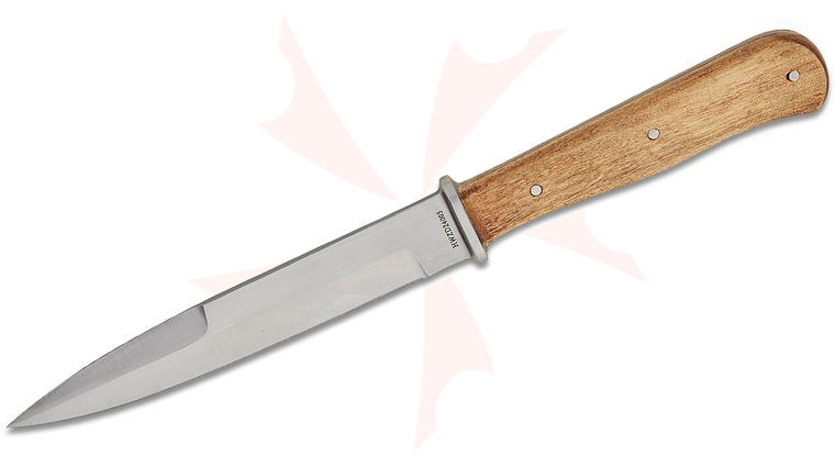 Cas Iberia Hanwei Paul Chen German Trench Knife 6 inch 1566 Carbon Steel Spear Point Blade, Walnut Handles, Steel Sheath