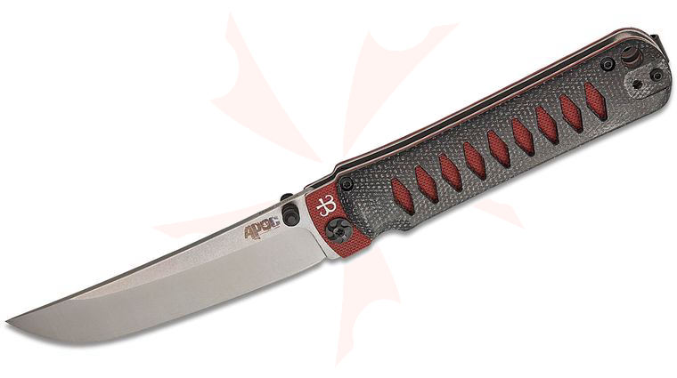 CAS Iberia APOC Survival Tools Breeden Whisper II Folding Knife 3.75 inch D2 Two-Tone Upswept Blade Blade, Black Canvas Micarta Handles with Red G10 Liners
