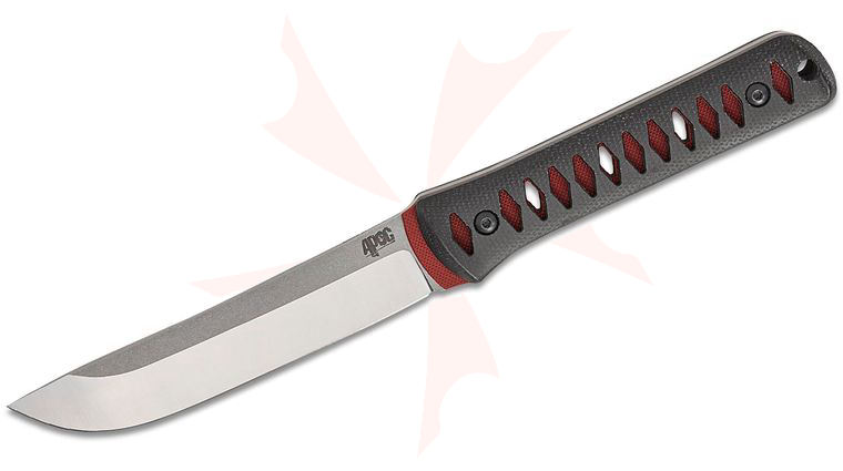 CAS Iberia APOC Survival Tools Breeden Torrent Fixed Blade Knife 5 inch D2 Two-Tone Upswept Blade, Black Canvas Micarta Handles with Red G10 Liners. Kydex Sheath