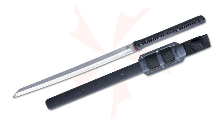 CAS Iberia APOC Survival Tools Breeden Derecho Sword 18.25 inch 1075 Carbon Two-Tone Blade, Black Canvas Micarta Handles with Red G10 Liners. Fiberglass Scabbard