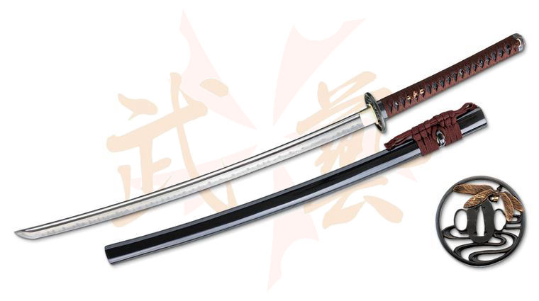 CAS Iberia Bugei SW27021 Dragonfly Katana 30 inch T10/1055 Blade, Brown Cord Wrapped Rayskin Handle, Wood/Leather Scabbard