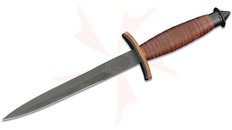 CAS Hanwei V-42 WWII Dagger 7 inch Blade, Stacked Leather Handle, Leather Sheath
