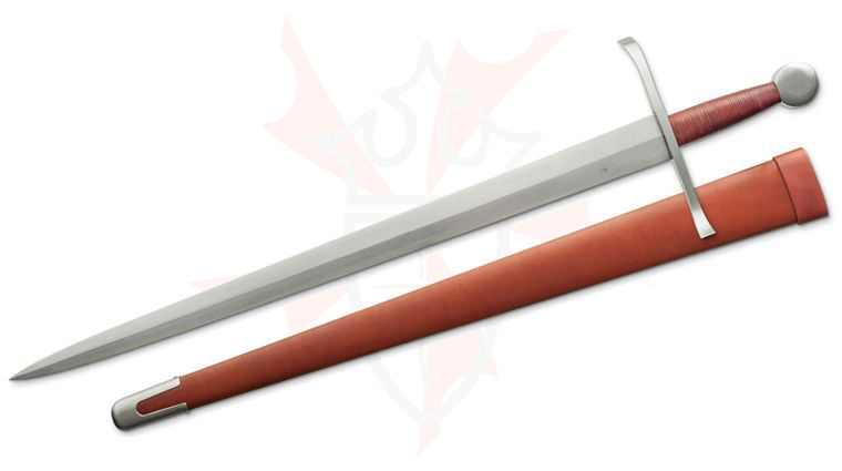 CAS Iberia Kingston Arms Atrim Design Type XVIII Knights Sword 33.25 inch Overall, Leather Wrapped Wood Scabbard