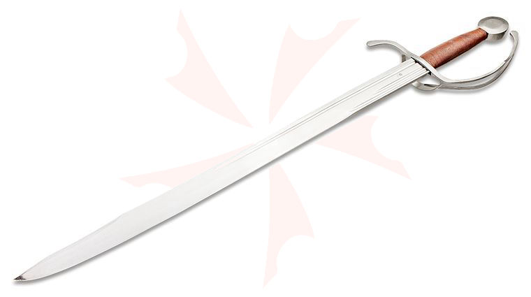 CAS Iberia Kingston Arms Atrim Design Cutlass 25.75 inch Falchion Blade, Wooden Handle, Embossed Leather Scabbard