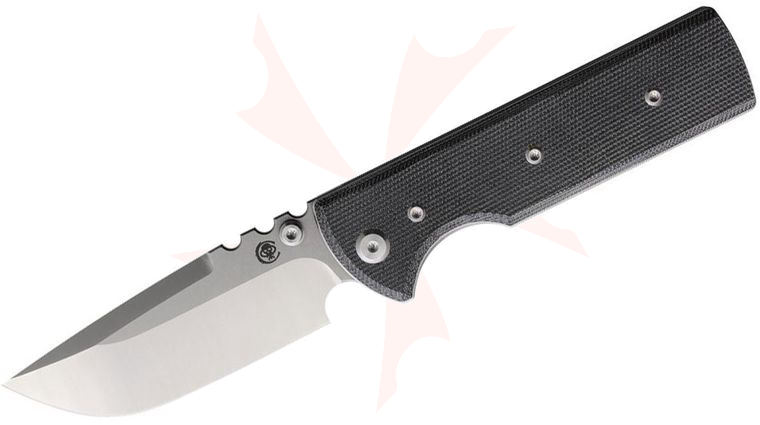 Chaves Knives NTAK Blue Label Liner Lock Flipper Knife 3.625 inch Elmax Belt Satin Drop Point Blade, Black Micarta Handles