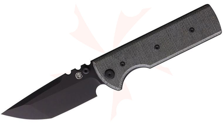 Chaves Knives NTAK Blue Label Liner Lock Flipper Knife 3.625 inch Elmax Black PVD Compound Tanto Blade, Black Micarta Handles