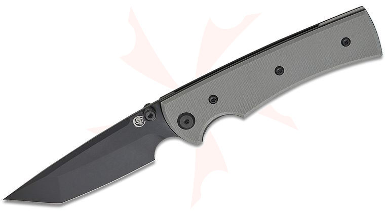 Chaves Knives Exclusive Liberation 229 Blue Label Liner Lock Folding Knife 3.7 inch Elmax Black PVD Tanto Blade, Charcoal Gray G10 Handles