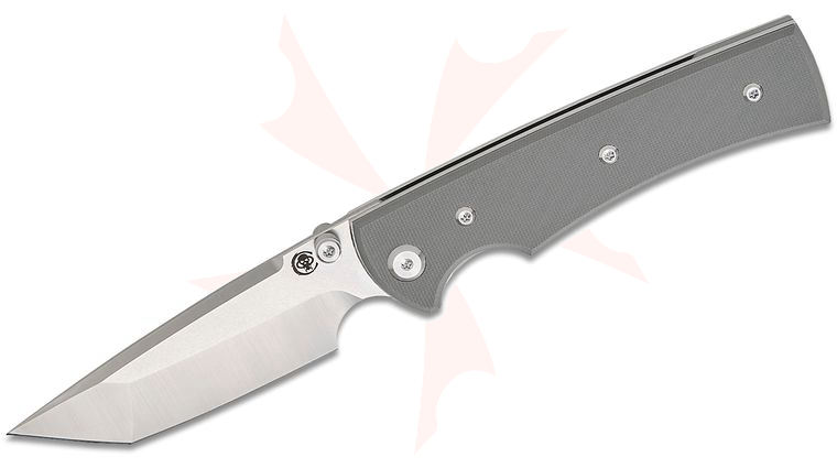 Chaves Knives Exclusive Liberation 229 Blue Label Liner Lock Folding Knife 3.7 inch Elmax Belt Satin Tanto Blade, Charcoal Gray G10 Handles