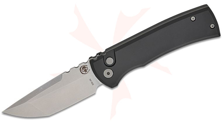 Pro-Tech Chaves Redencion 229 AUTO Folding Knife 3.375 inch S35VN Stonewashed Tanto Blade, Black Aluminum Handles