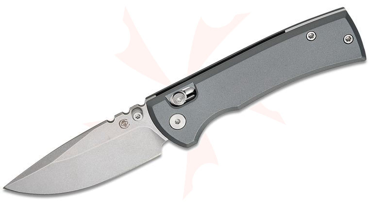 Chaves Knives Redencion 229 Blue Label X-Lock Folding Knife 3.125 inch D2 Stonewashed Drop Point Blade, Gray Aluminum Handles