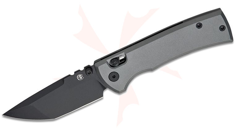 Chaves Knives Redencion 229 Blue Label X-Lock Folding Knife 3.125 inch D2 Black Compound Tanto Blade, Gray Aluminum Handles