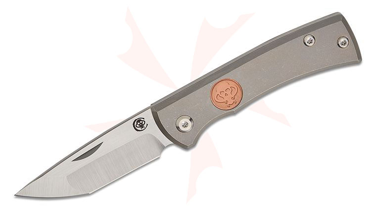 Chaves Knives Redencion Slipjoint Folding Knife 2.5 inch M390 Satin Compound Tanto Blade, Stonewashed Titanium Handles with Copper Inlay