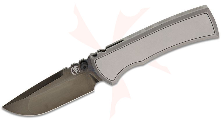 Chaves Knives Redencion Street Integral Frame Lock Folding Knife 3.25 inch M390 Bright Stonewash DLC Compound Drop Point Blade, Single-Piece Bright Stonewashed Titanium Handle with Magnetic Titanium Inlay