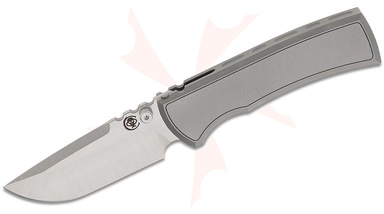 Chaves Knives Redencion Street Integral Frame Lock Folding Knife 3.25 inch M390 Belt Satin Compound Drop Point Blade, Single-Piece Stonewashed Titanium Handle with Magnetic Titanium Inlay