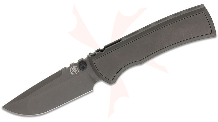 Chaves Knives Redencion Street Integral Frame Lock Folding Knife 3.25 inch M390 Gray PVD Stonewash Compound Drop Point Blade, Single-Piece Gray PVD Stonewashed Titanium Handle with Magnetic Titanium Inlay