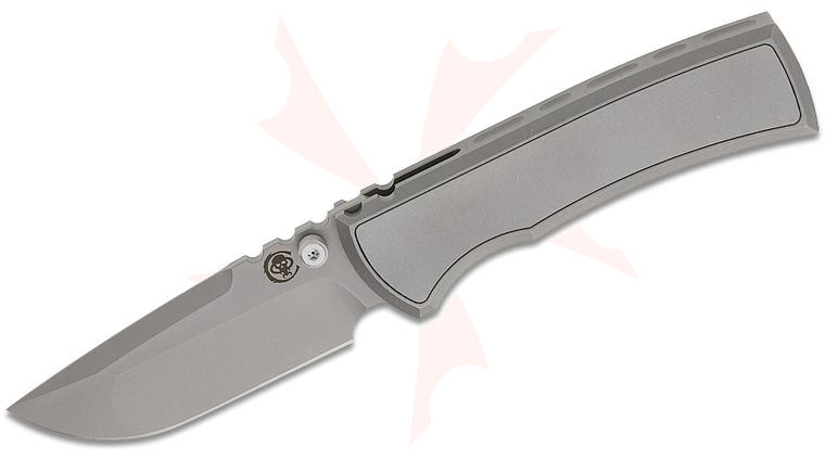 Chaves Knives Redencion Street Integral Frame Lock Folding Knife 3.25 inch M390 Stonewash Compound Drop Point Blade, Single-Piece Stonewashed Titanium Handle with Magnetic Titanium Inlay
