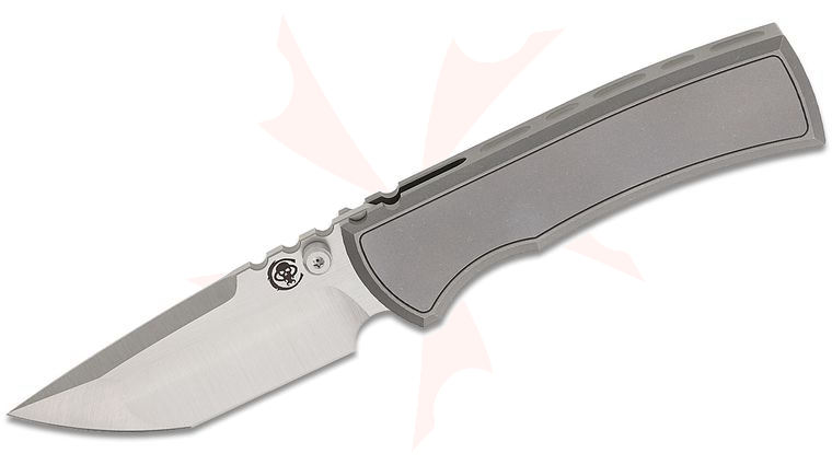 Chaves Knives Redencion Street Integral Frame Lock Folding Knife 3.25 inch M390 Belt Satin Compound Tanto Blade, Single-Piece Stonewashed Titanium Handle with Magnetic Titanium Inlay