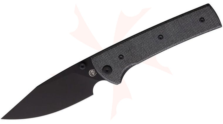 Chaves Knives Scapegoat 229 Blue Label Liner Lock Folding Knife 3.8 inch Elmax Black PVD Clip Point Blade, Black Canvas Micarta Handles