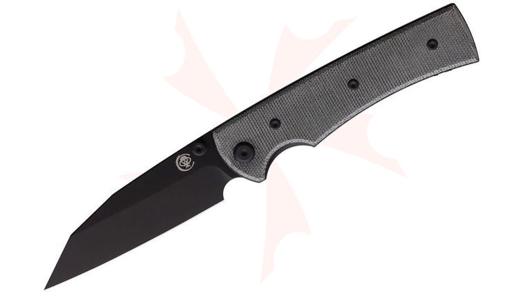Chaves Knives Sangre 229 Blue Label Liner Lock Folding Knife 3.75 inch Elmax Black PVD Wharncliffe Blade, Black Canvas Micarta Handles