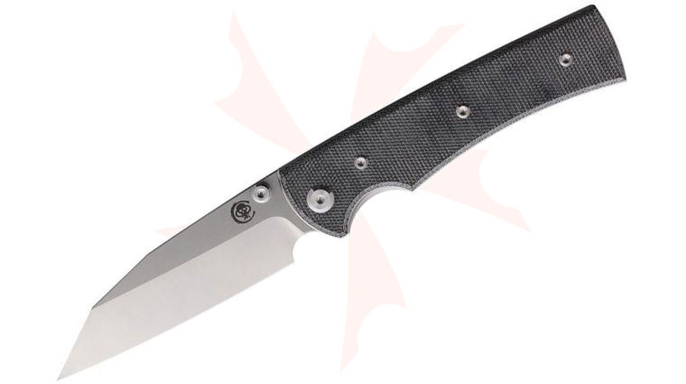 Chaves Knives Sangre 229 Blue Label Liner Lock Folding Knife 3.75 inch Elmax Belt Satin Wharncliffe Blade, Black Canvas Micarta Handles