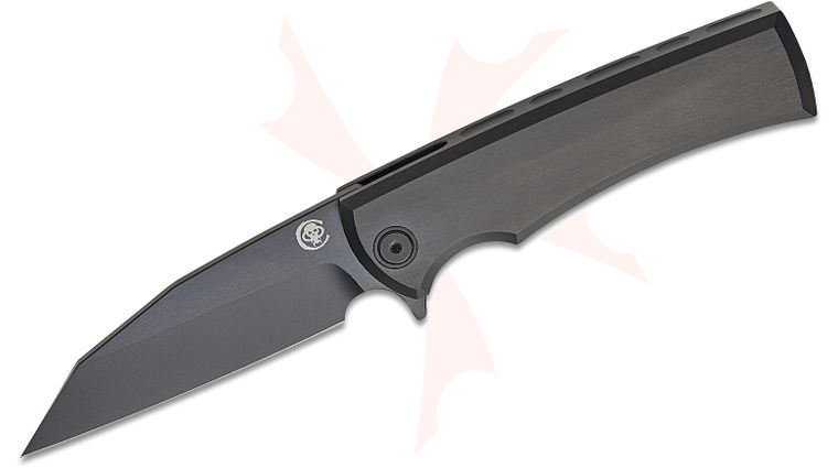 Chaves Knives Integral Sangre Street Flipper Knife 3.5 inch M390 Black PVD Wharncliffe Blade, Black PVD Single-Piece Titanium Handle
