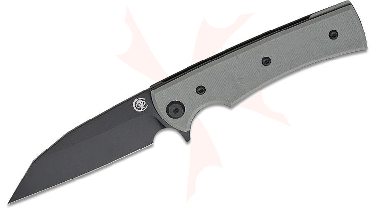 Chaves Knives Exclusive Sangre Street Blue Label Liner Lock Flipper Knife 3.45 inch Elmax Black PVD Wharncliffe Blade, Charcoal Gray G10 Handles