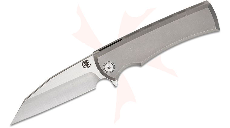 Chaves Knives Integral Sangre Street Flipper Knife 3.5 inch M390 Belt Satin Wharncliffe Blade, Stonewashed Single-Piece Titanium Handle