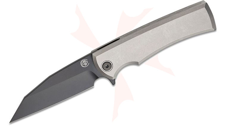 Chaves Knives Integral Sangre Street Flipper Knife 3.5 inch M390 Black DLC Wharncliffe Blade, Bright Stonewashed Single-Piece Titanium Handle