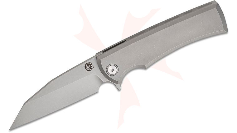 Chaves Knives Integral Sangre Street Flipper Knife 3.5 inch M390 Stonewashed Wharncliffe Blade, Stonewashed Single-Piece Titanium Handle