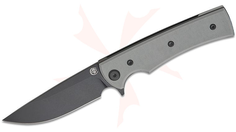 Chaves Knives Exclusive Liberation Street Blue Label Liner Lock Flipper Knife 3.375 inch Elmax Black PVD Drop Point Blade, Charcoal Gray G10 Handles