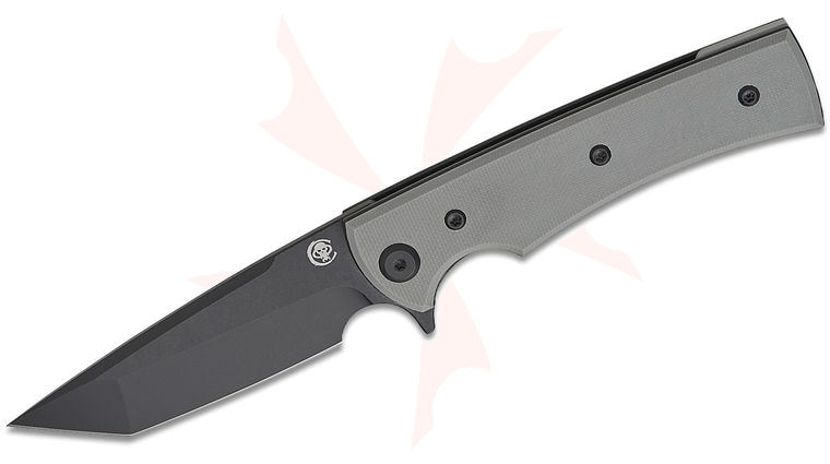Chaves Knives Exclusive Liberation Street Blue Label Liner Lock Flipper Knife 3.375 inch Elmax Black PVD Tanto Blade, Charcoal Gray G10 Handles