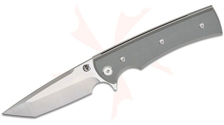 Chaves Knives Exclusive Liberation Street Blue Label Liner Lock Flipper Knife 3.375 inch Elmax Belt Satin Tanto Blade, Charcoal Gray G10 Handles