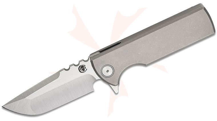 Chaves Knives TAK Integral Flipper Knife 2.75 inch M390 Belt Satin Drop Point Blade, Stonewashed Single-Piece Titanium Handle